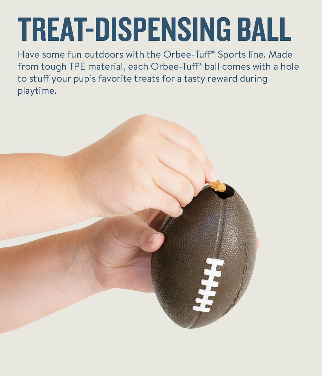 Planet Dog Orbee-Tuff Football Treat-Dispensing Dog Chew Toy Brown