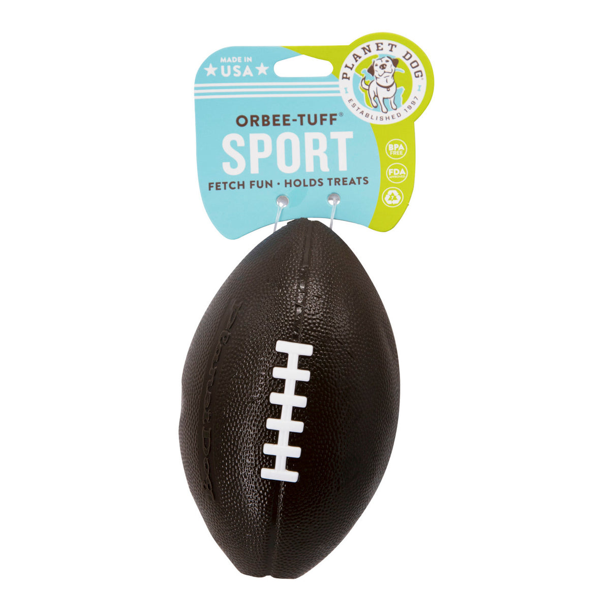Planet Dog Orbee-Tuff Football Treat-Dispensing Dog Chew Toy Brown