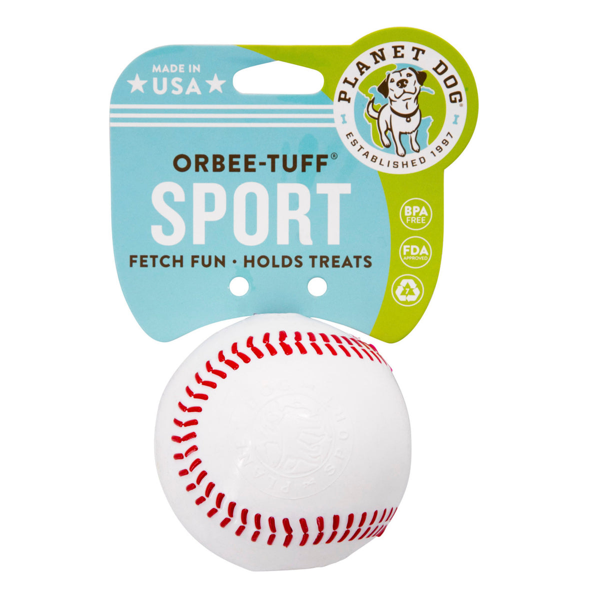 Planet Dog Orbee-Tuff Baseball Treat-Dispensing Dog Chew Toy White
