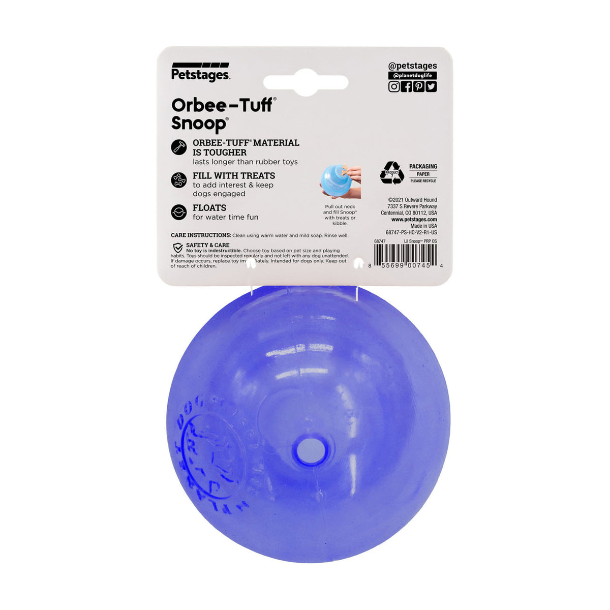 Planet Dog Orbee-Tuff Lil Snoop Interactive Treat-Dispensing Dog Toy Purple