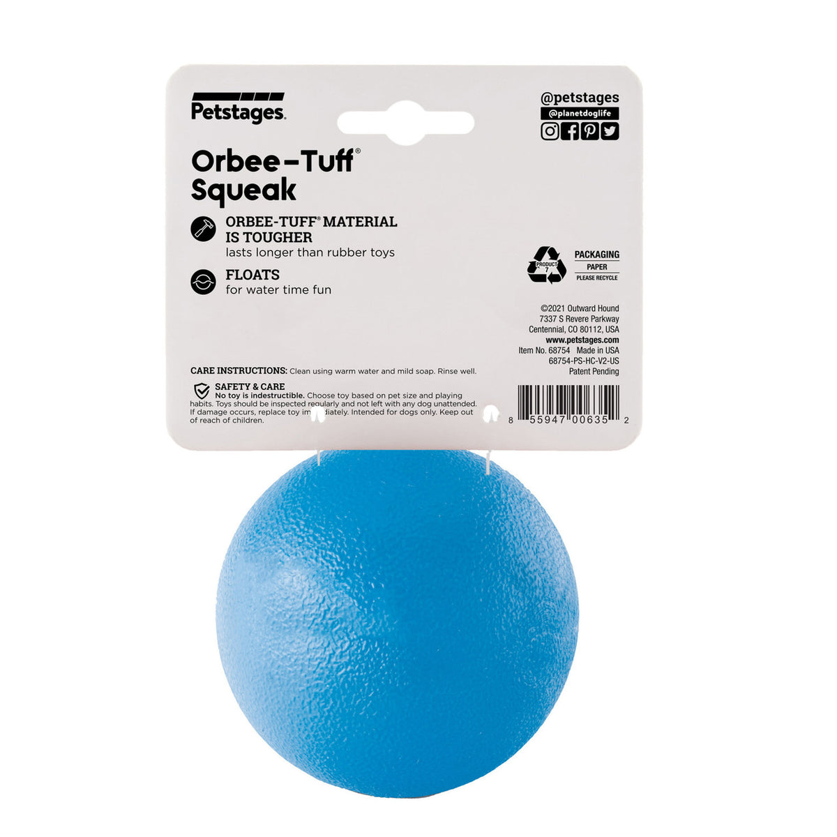 Planet Dog Orbee-Tuff Squeak Ball Dog Toy Blue