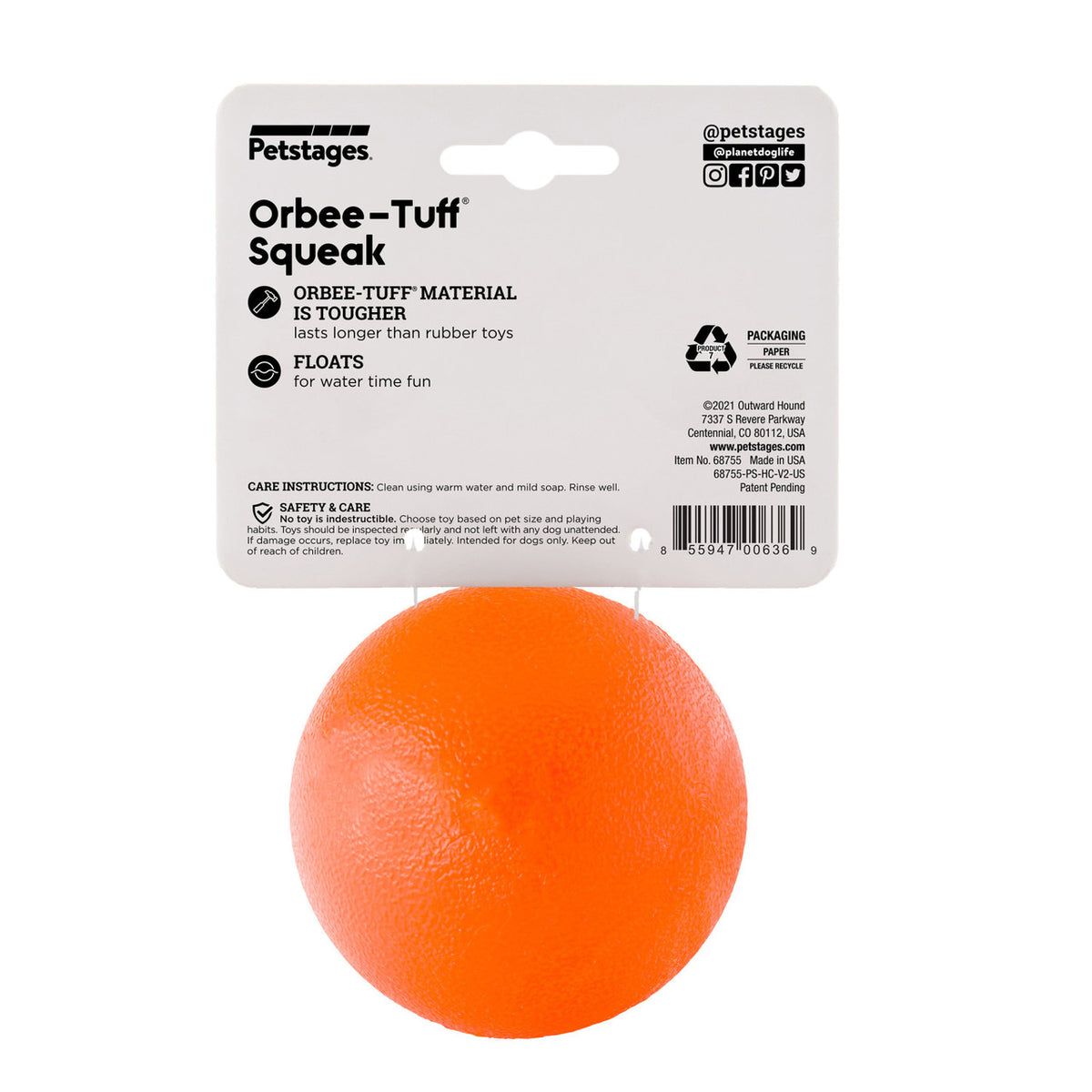 Planet Dog Orbee-Tuff Squeak Ball Dog Toy Orange