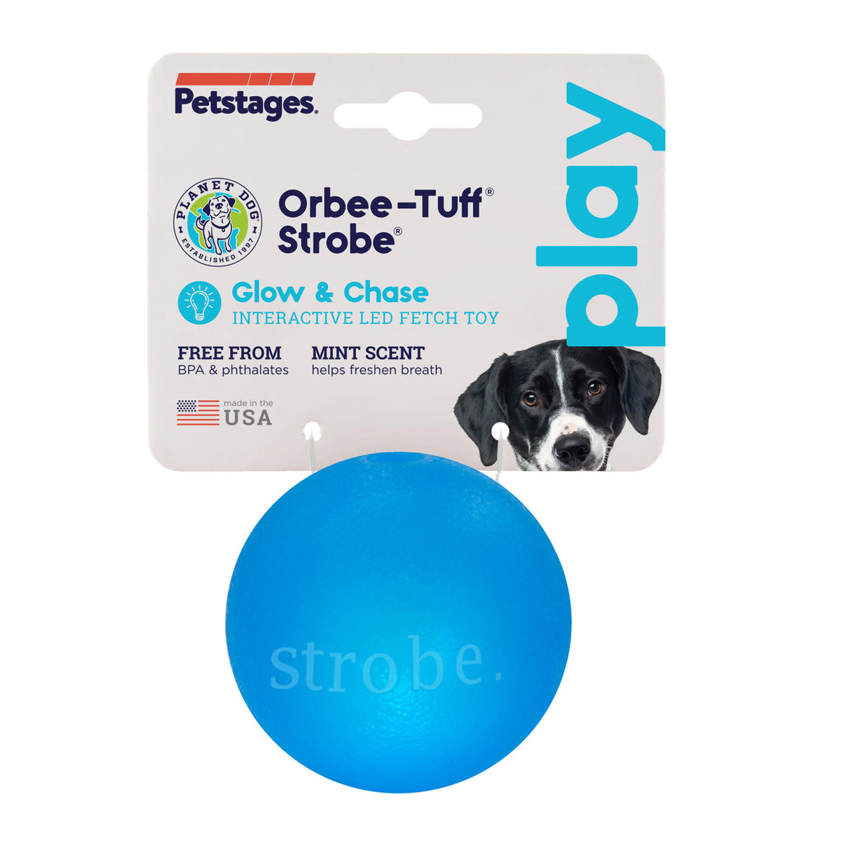 Planet Dog Orbee-Tuff Strobe Ball Light Up Dog Toy Blue
