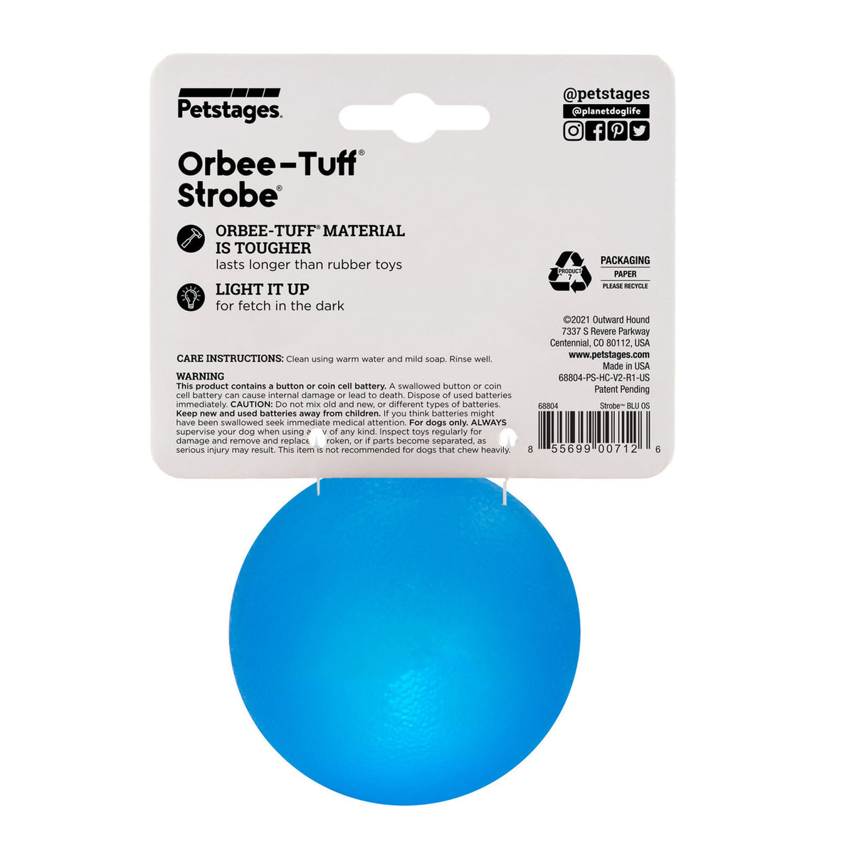 Planet Dog Orbee-Tuff Strobe Ball Light Up Dog Toy Blue