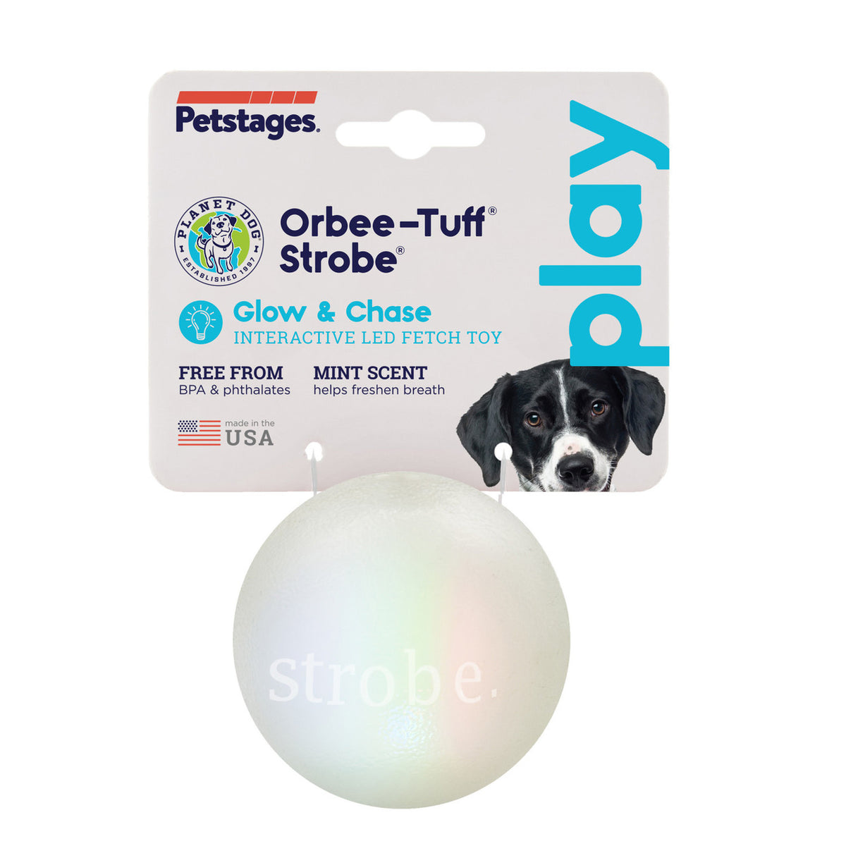 Planet Dog Orbee-Tuff Strobe Ball Light Up Dog Toy White