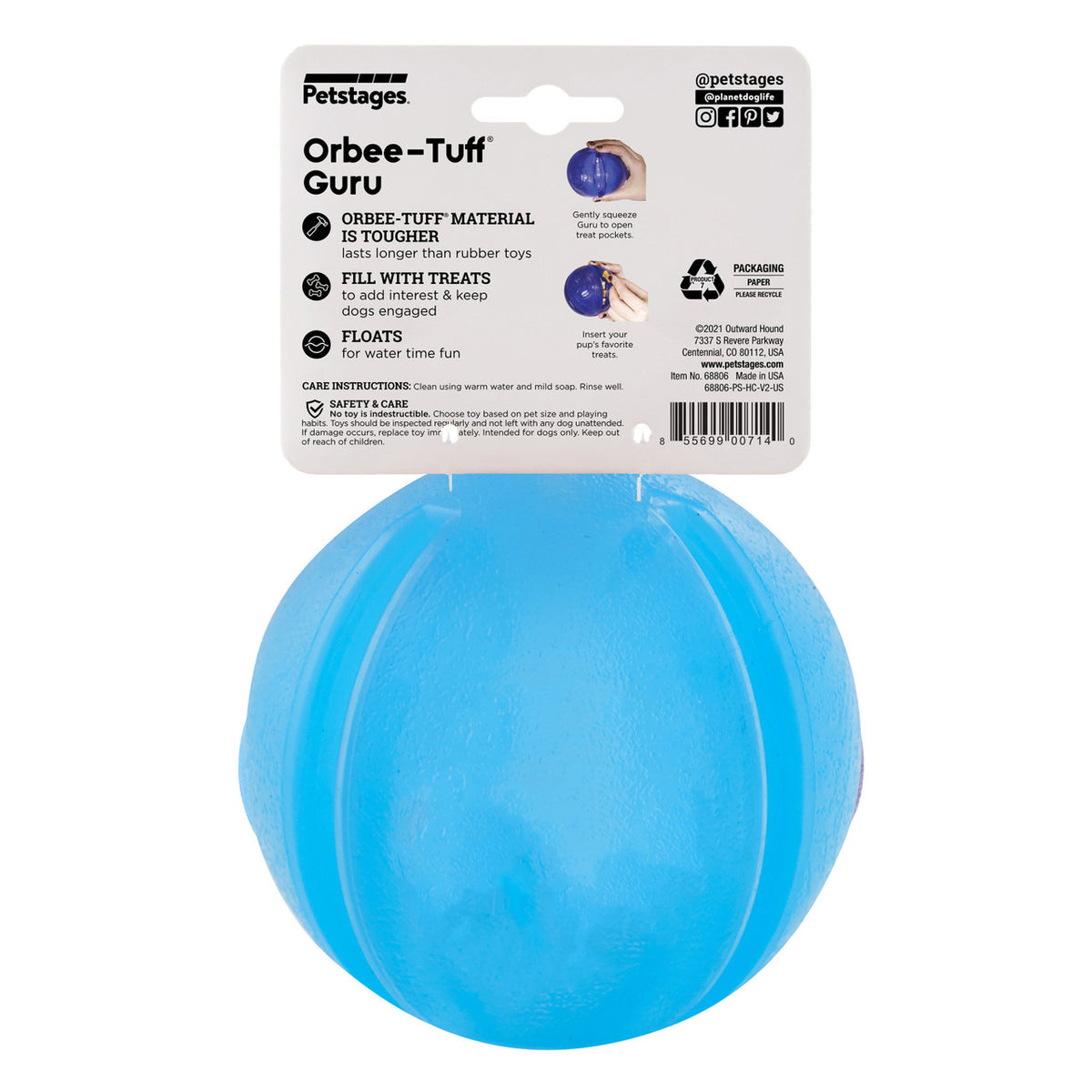 Planet Dog Orbee-Tuff Guru Treat-Dispensing Puzzle Dog Toy Blue