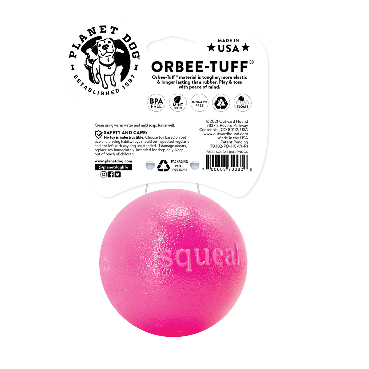 Planet Dog Orbee-Tuff Squeak Ball Dog Toy Pink