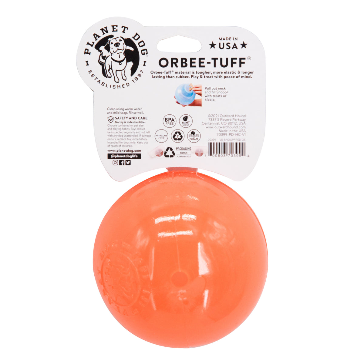 Planet Dog Orbee-Tuff Lil Snoop Interactive Treat-Dispensing Dog Toy Red
