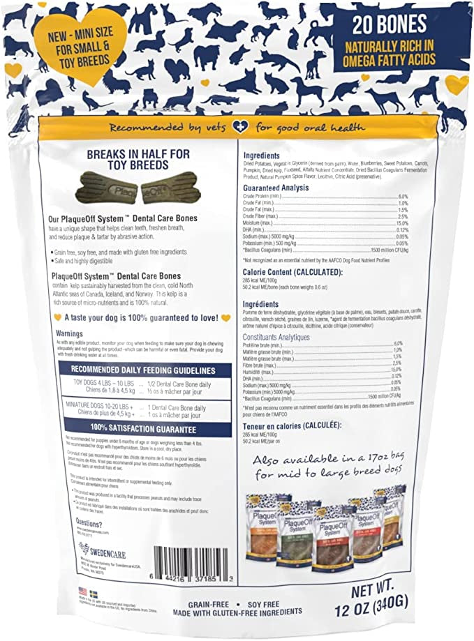 PlaqueOff - MINI Dental Care Bones - Vegetable Fusion with Blueberry