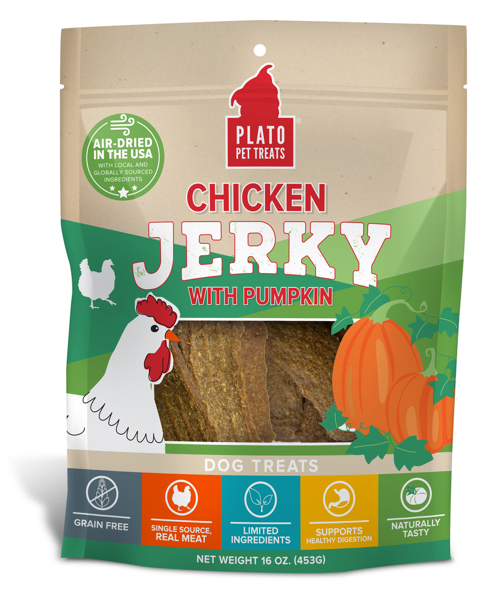 Plato Pet Treats Chicken Jerky with Pumpkin 16oz
