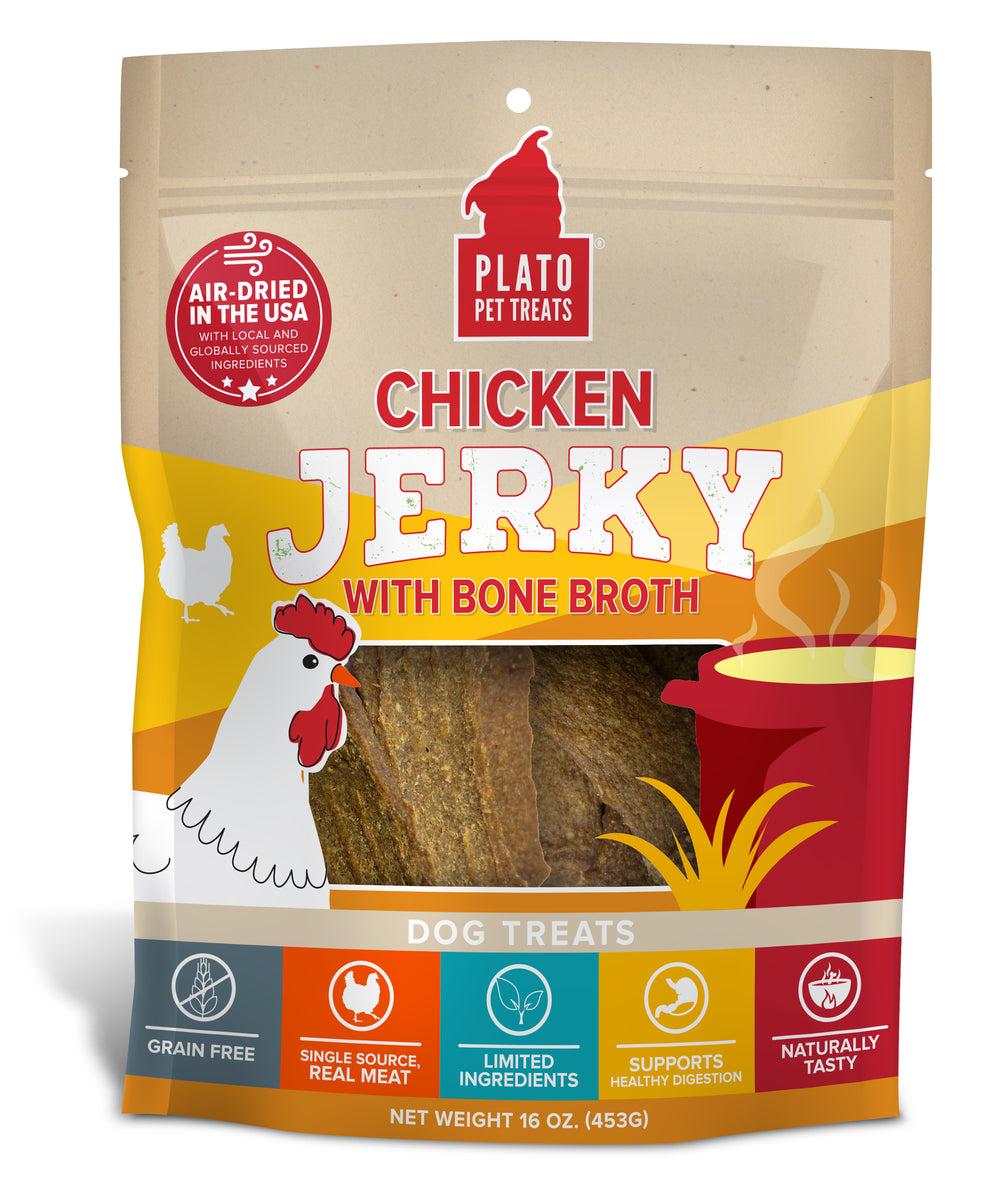 Plato Pet Treats Chicken Jerky with Bone Broth 16oz