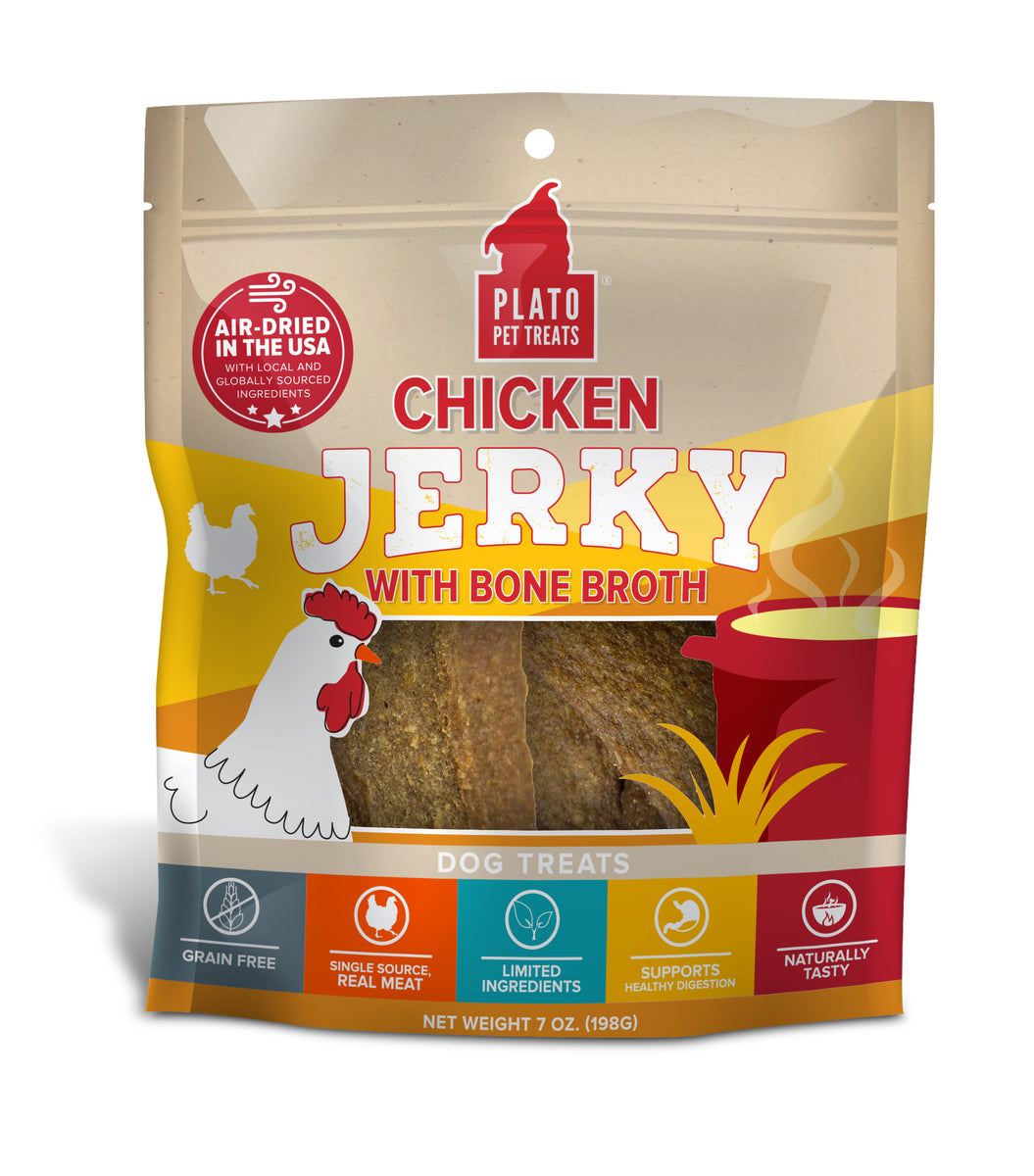 Plato Pet Treats Chicken Jerky with Bone Broth 7oz
