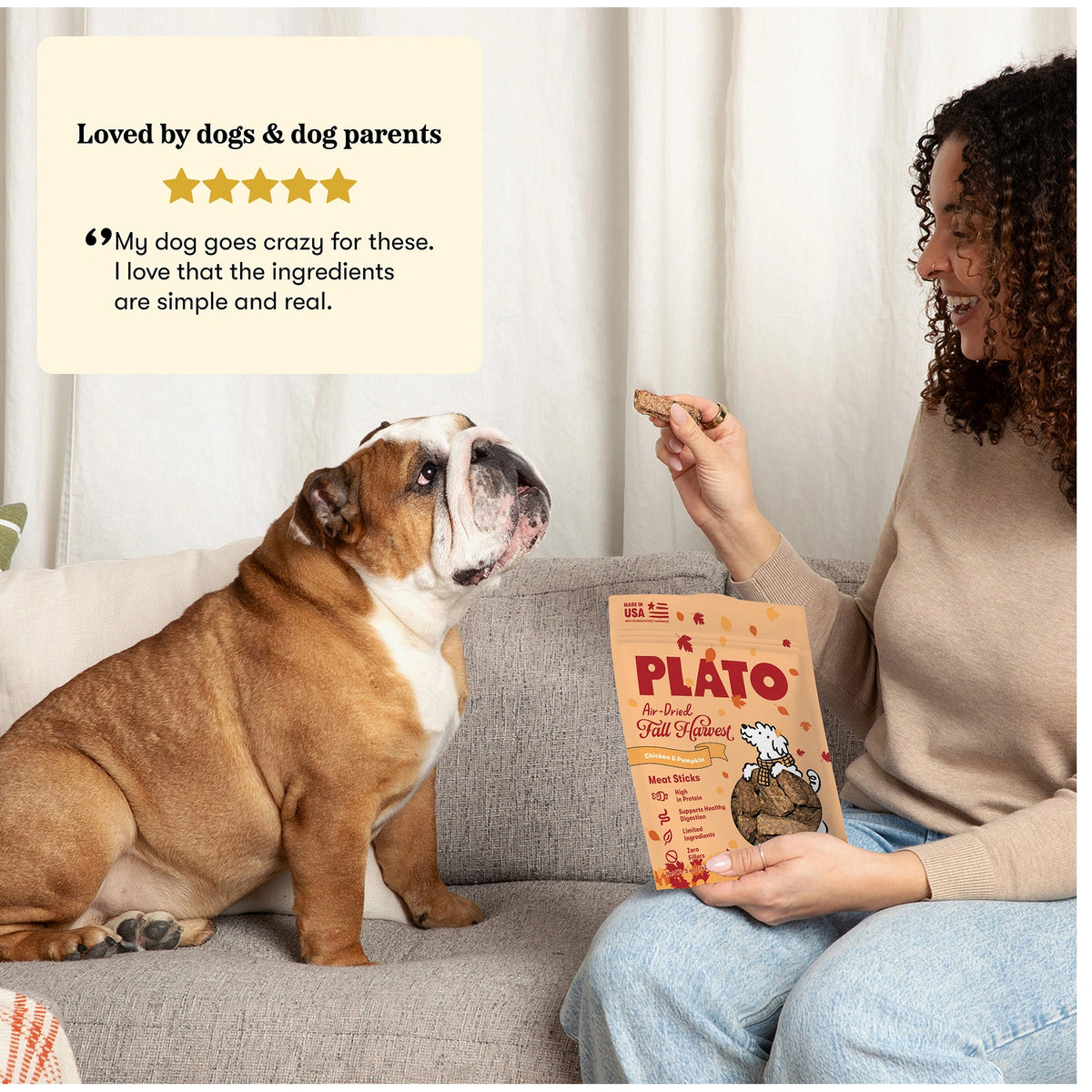 Plato Fall Harvest Chicken & Pumpkin Sticks Dog Treat 5oz