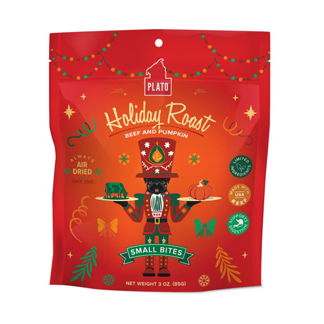 Plato Pet Treats Holiday Roast Small Bites Beef & Pumpkin Dog Treat 3oz
