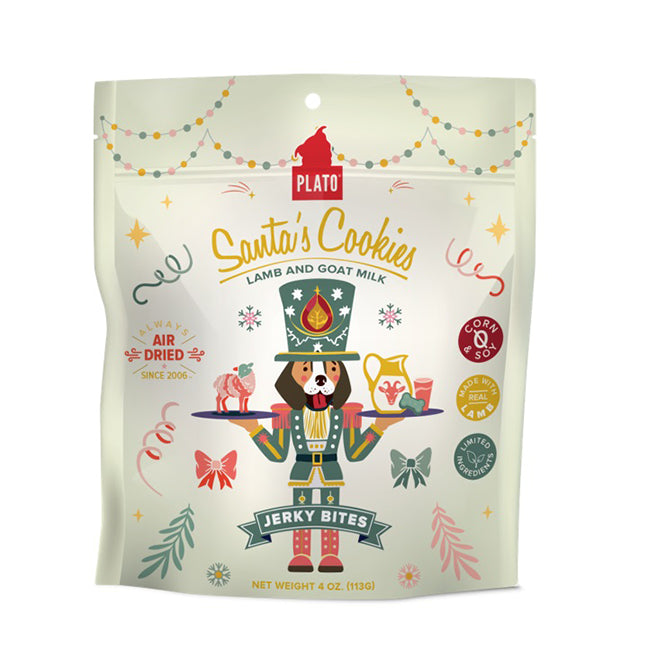 Plato Pet Treats Santa's Cookies Lamb & Goat Milk Jerky Dog Treat 4oz