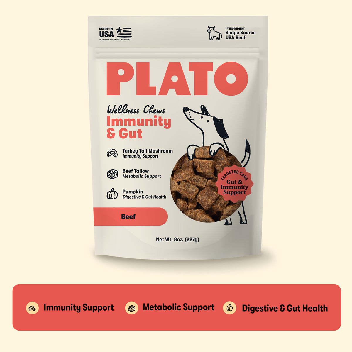Plato Air Dried Immunity & Gut Wellness Chews 8 Oz