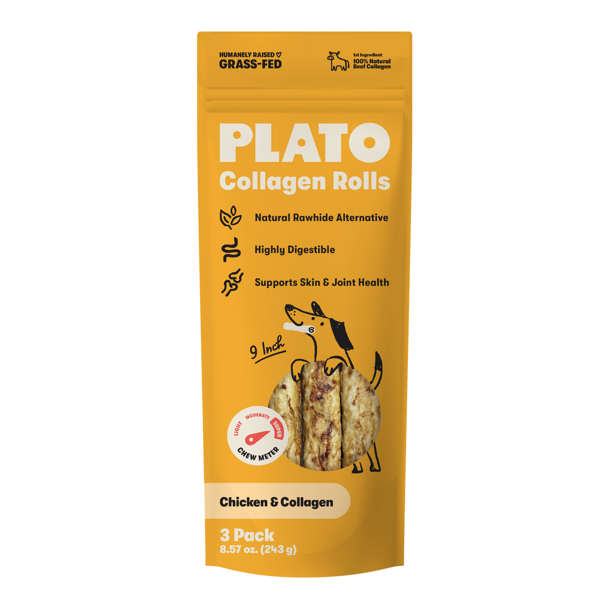 Plato 9 Inch Collagen Rolls Chicken 3 Pk