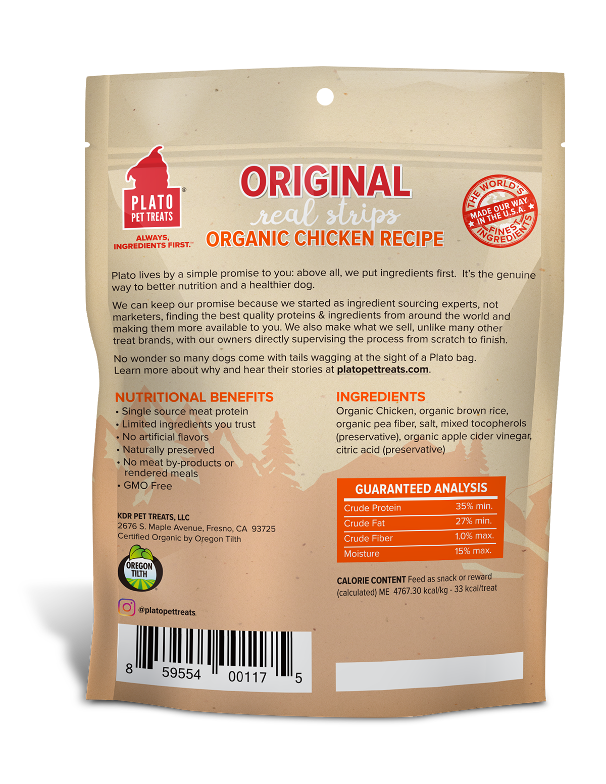 Plato Original Real Strips Organic Chicken 6oz