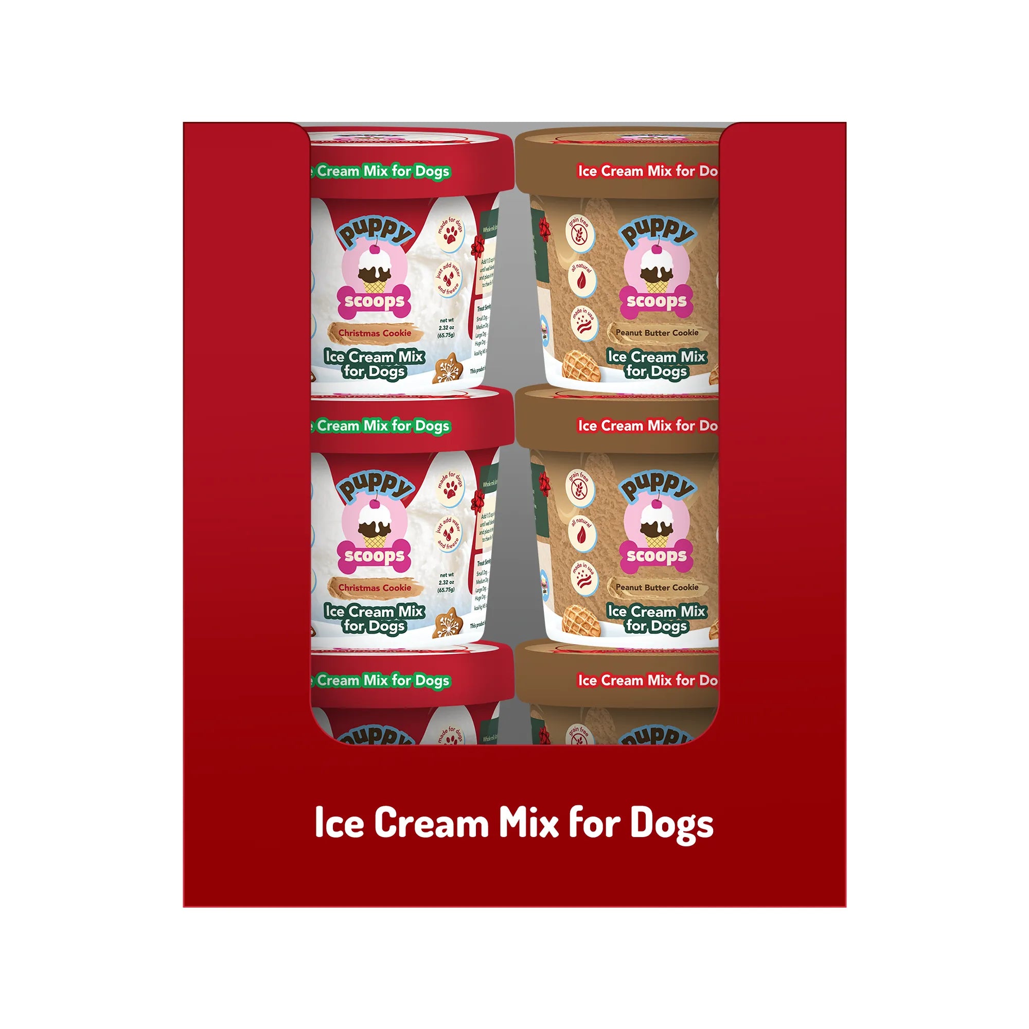Puppy Cake Puppy Cake Tear off Display Case of 12 Assorted Christmas Puppy Scoops Ice Cream Mixes 2.32oz