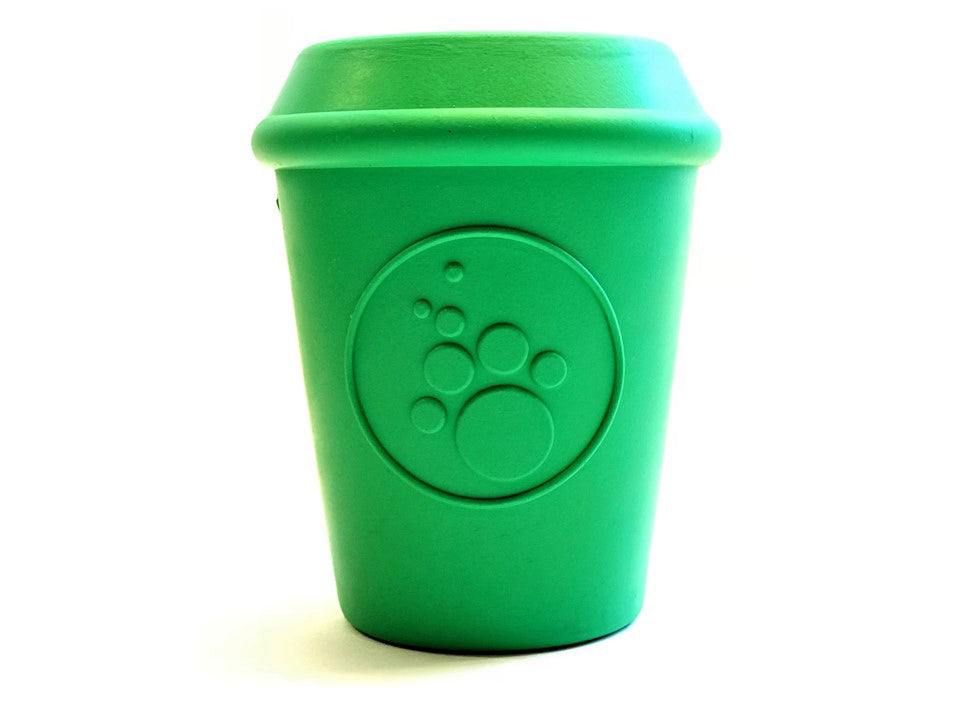 SodaPup Rubber Coffee Cup Durable Dog Chew Toy Green Large 4"