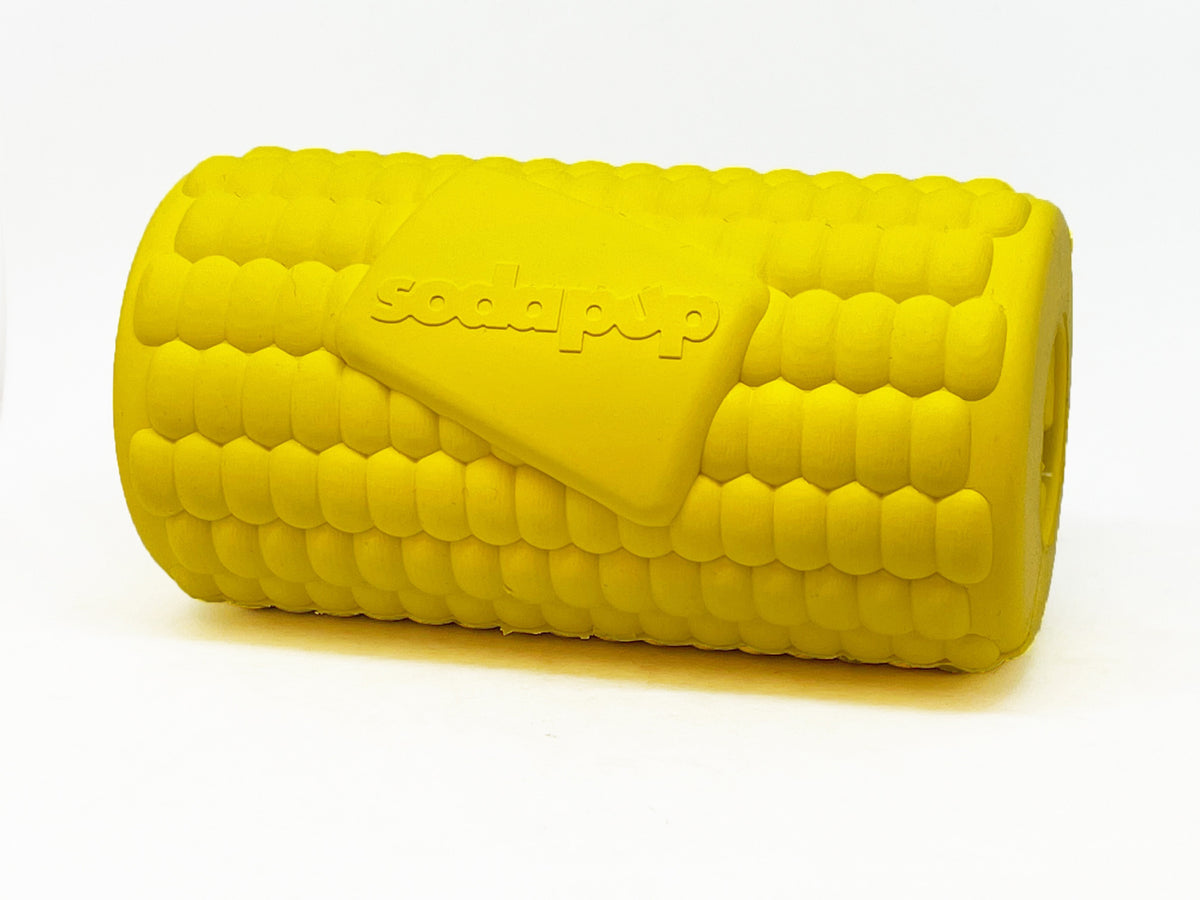 SodaPup Rubber Corn on the Cob Durable Dog Chew Toy Yellow Large 4.75"