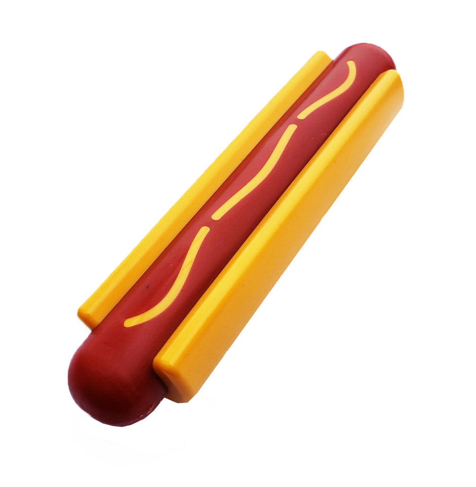 SodaPup Nylon Hot Dog Ultra Duranle Dog Chew Toy Red/Yellow 6.2"