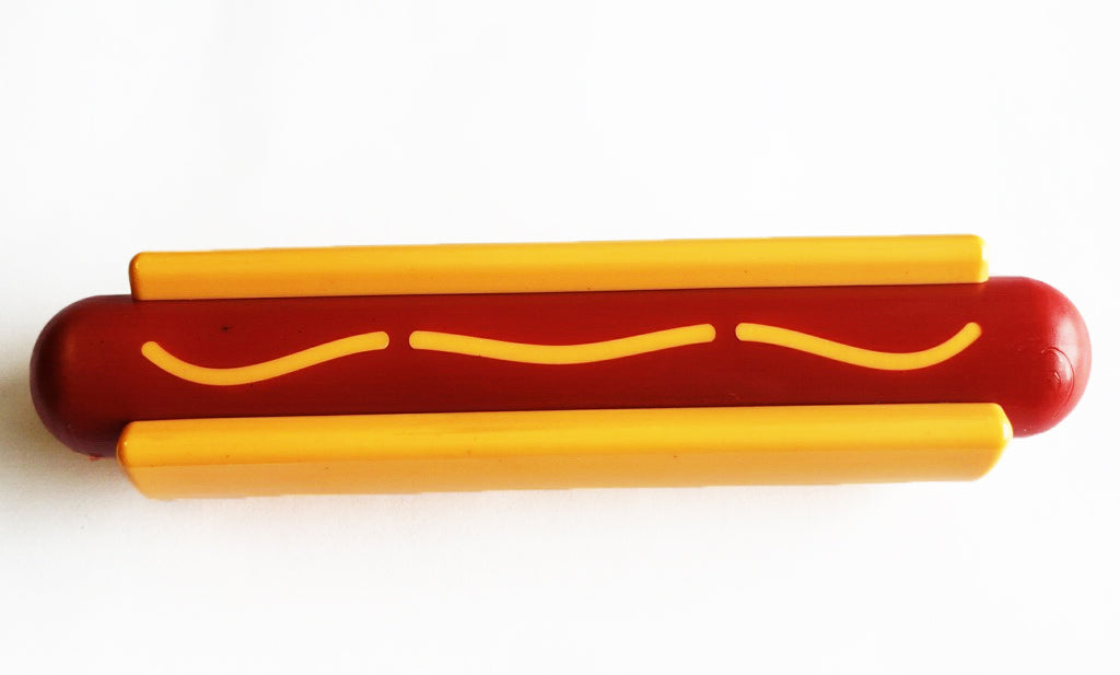 SodaPup Nylon Hot Dog Ultra Duranle Dog Chew Toy Red/Yellow 6.2"