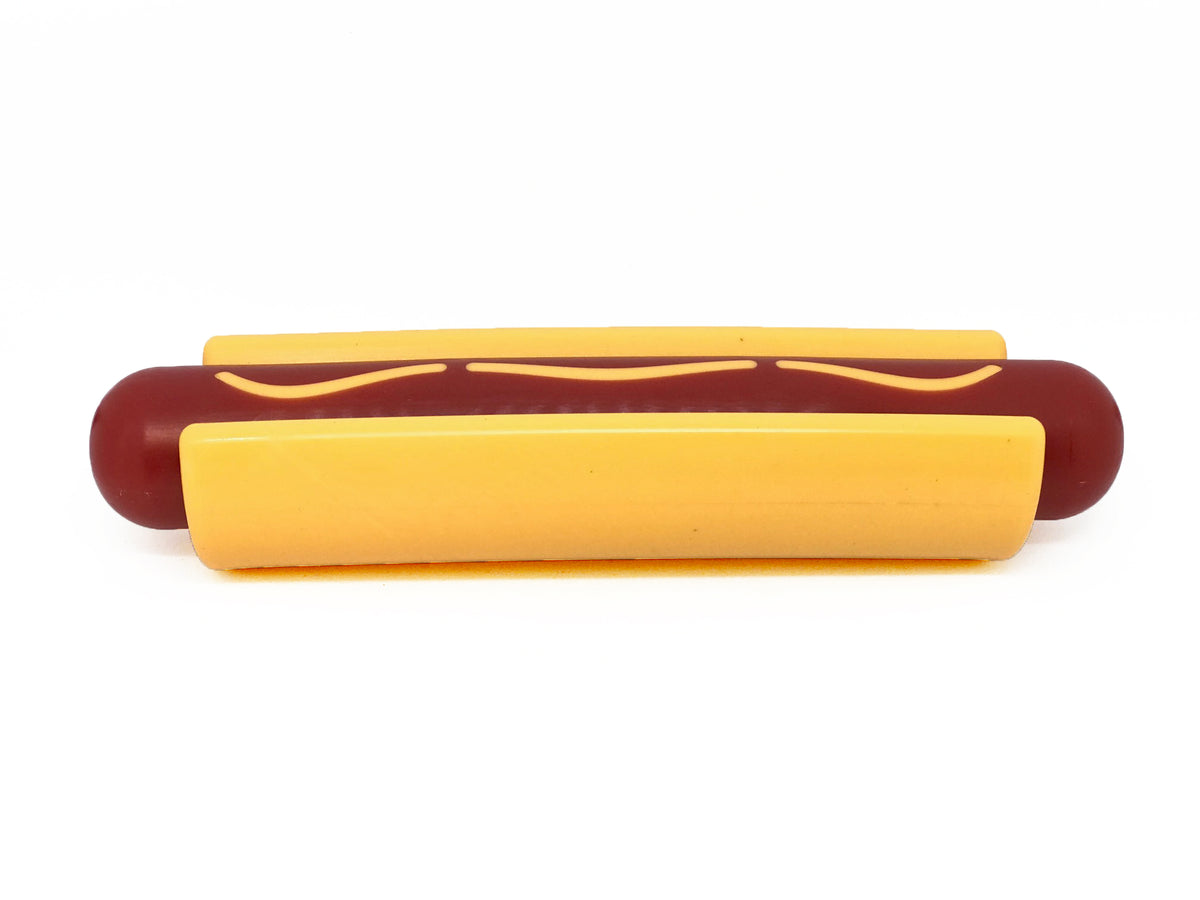 SodaPup Nylon Hot Dog Ultra Duranle Dog Chew Toy Red/Yellow 6.2"