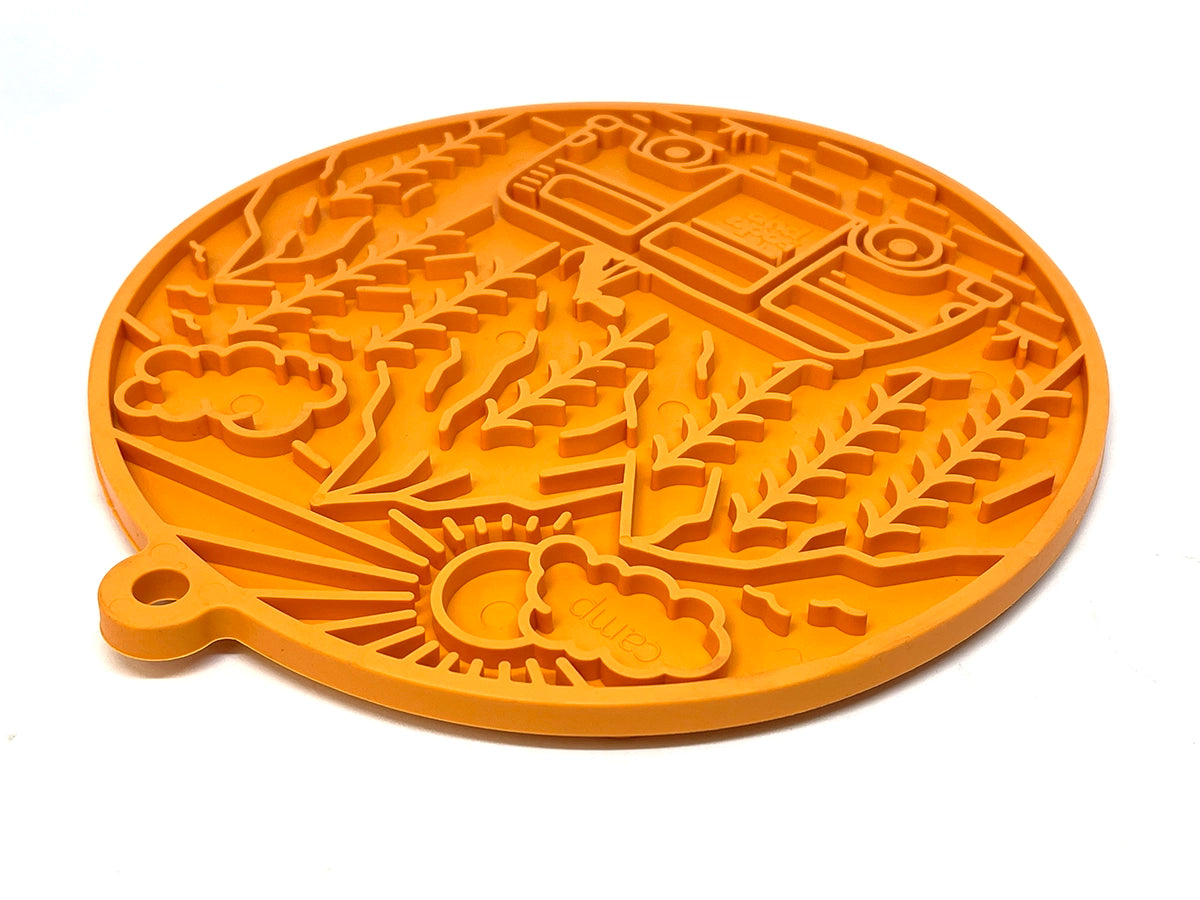 SodaPup eMat Enrichment Lick Mat Camp with Suction Cups Orange 8"