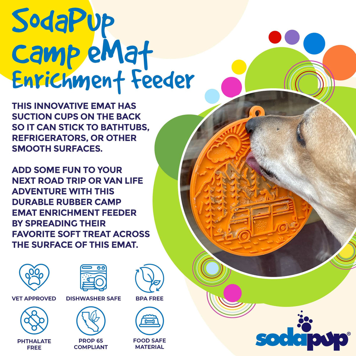 SodaPup eMat Enrichment Lick Mat Camp with Suction Cups Orange 8"