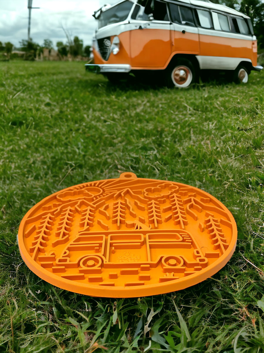 SodaPup eMat Enrichment Lick Mat Camp with Suction Cups Orange 8"