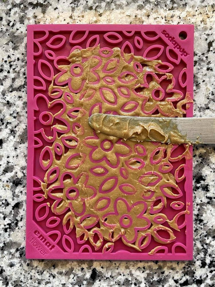 SodaPup TPE eMat Enrichment Lick Mat Flower Power Pink Small 5"