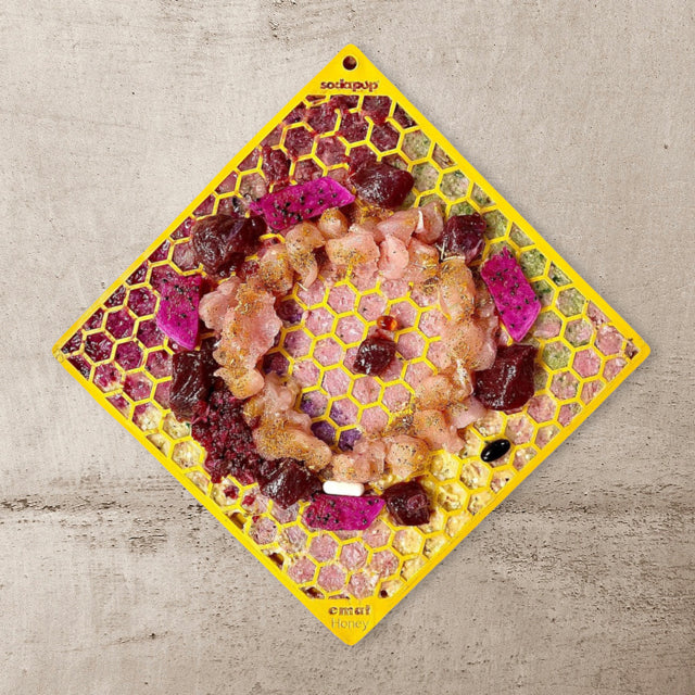 SodaPup TPE eMat Enrichment Lick Mat Honeycomb Yellow Large 8"