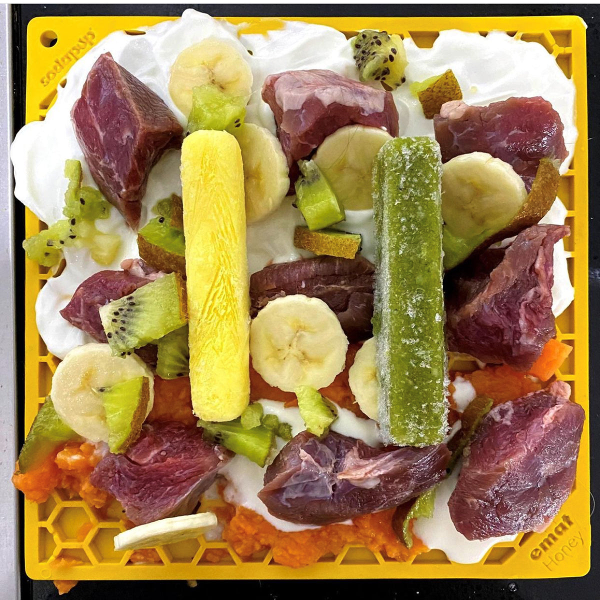 SodaPup TPE eMat Enrichment Lick Mat Honeycomb Yellow Large 8"