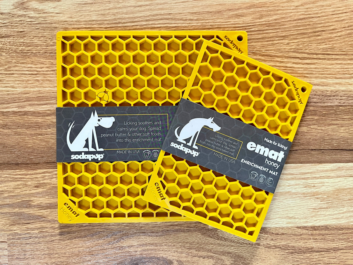 SodaPup TPE eMat Enrichment Lick Mat Honeycomb Yellow Small 5"