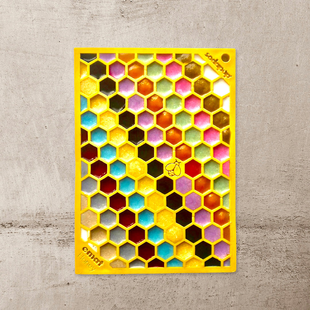 SodaPup TPE eMat Enrichment Lick Mat Honeycomb Yellow Small 5"