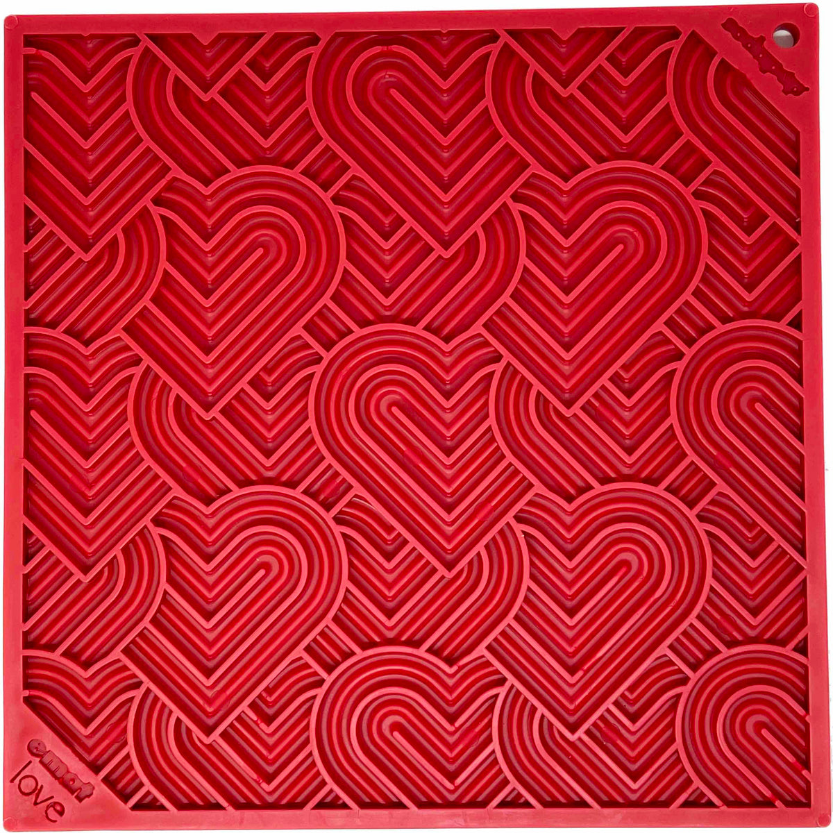 SodaPup TPE eMat Enrichment Lick Mat Heart "LOVE" Red Large 8"