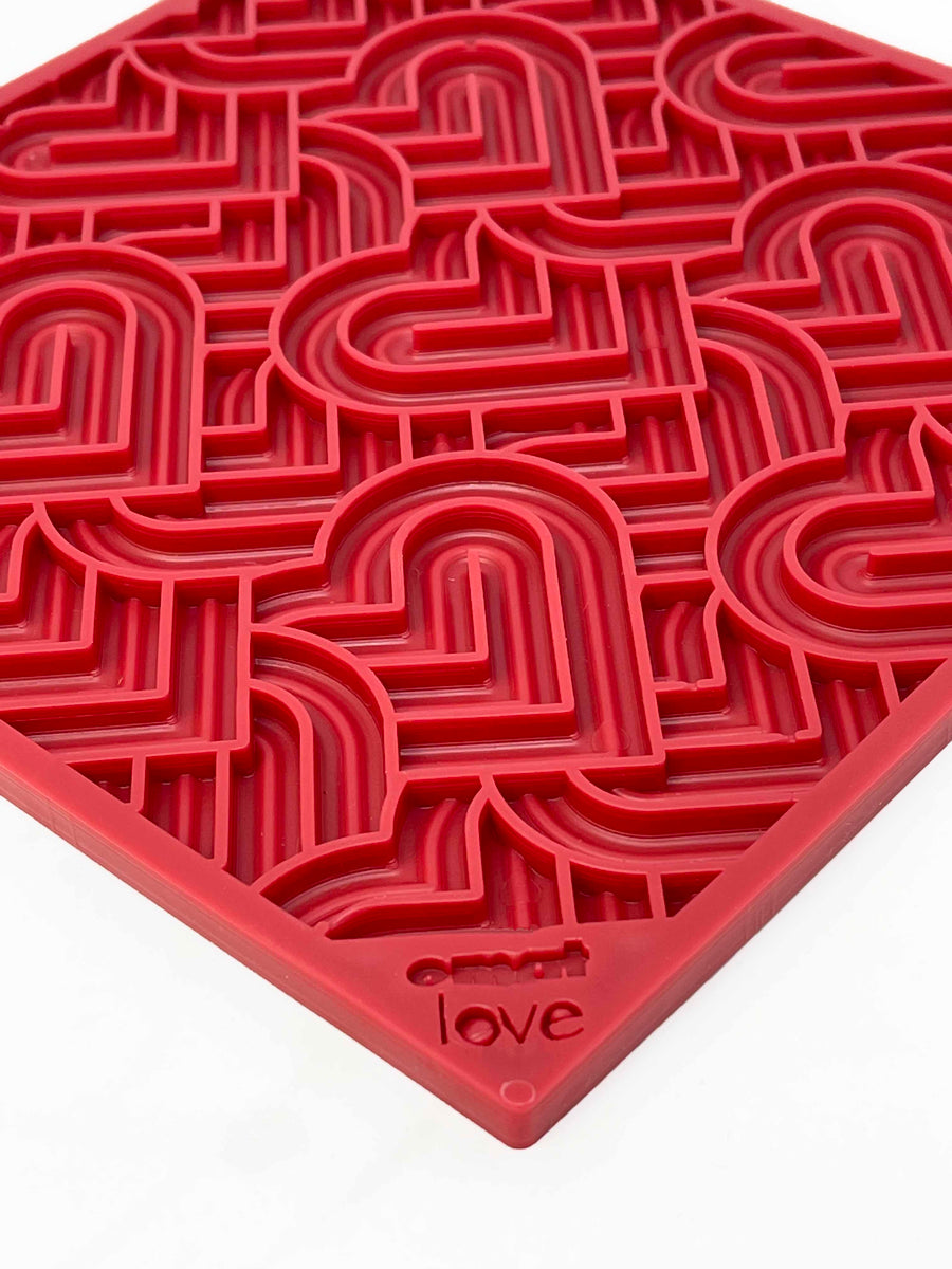 SodaPup TPE eMat Enrichment Lick Mat Heart "LOVE" Red Large 8"