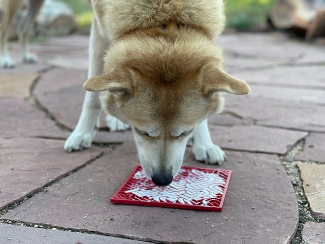 SodaPup TPE eMat Enrichment Lick Mat Heart "LOVE" Red Large 8"