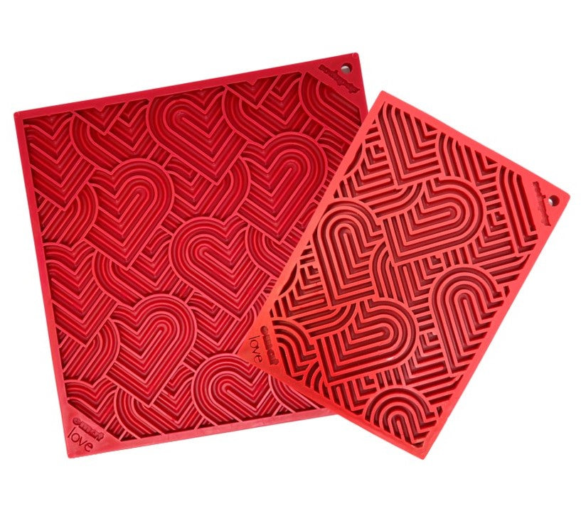 SodaPup TPE eMat Enrichment Lick Mat Heart "LOVE" Red Large 8"