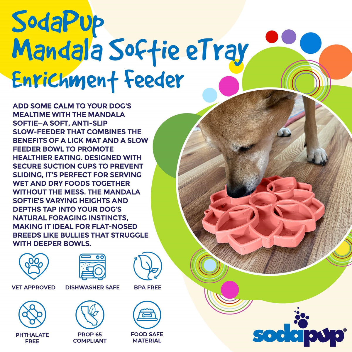 SodaPup Mandala Softie eTray Enrichment Feeder for Dogs Pastel Pink 8"