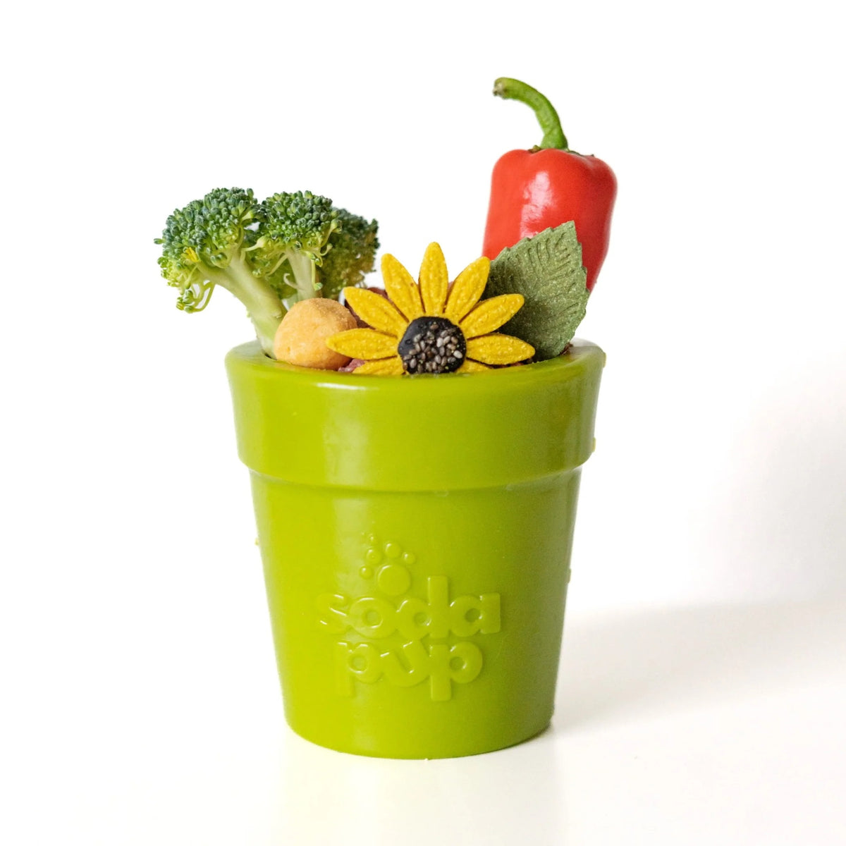 SodaPup Rubber Flower Pot Durable Treat Dispenser Dog Toy Green 3.5"