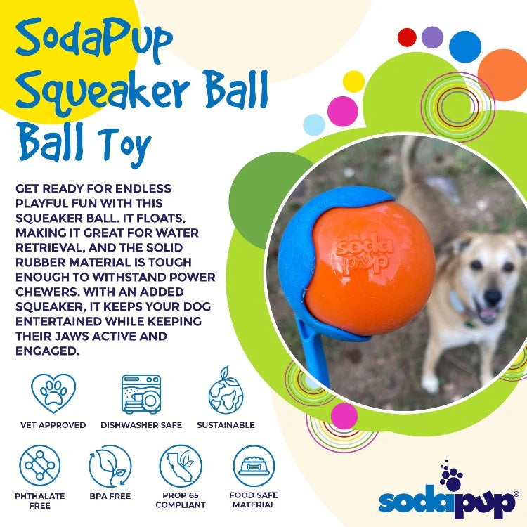 SodaPup PUP-X Squeaker Ball Dog Fetch Toy Blue Medium