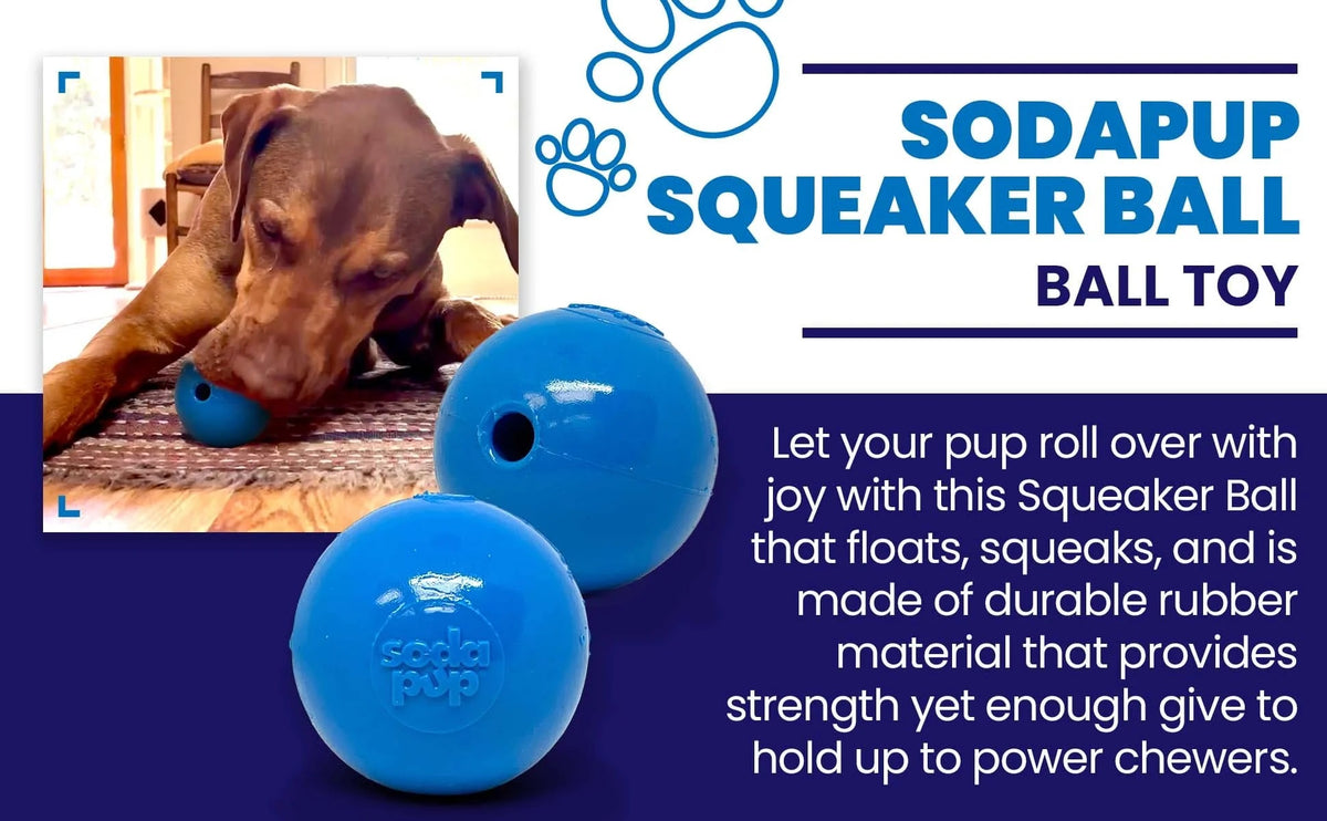 SodaPup PUP-X Squeaker Ball Dog Fetch Toy Blue Medium