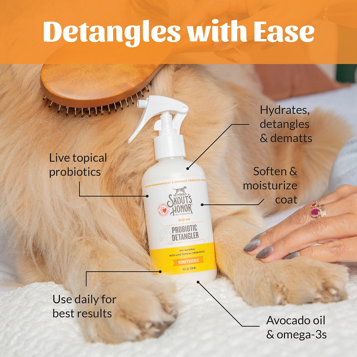 Skout's Honor Probiotic Daily Use Detangler Honeysuckle 8 oz
