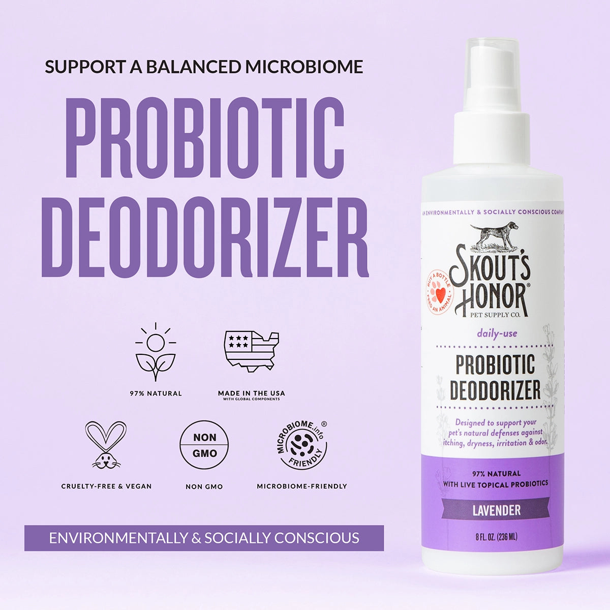 Skout's Honor Probiotic Daily Use Deodorizer Lavender 8oz