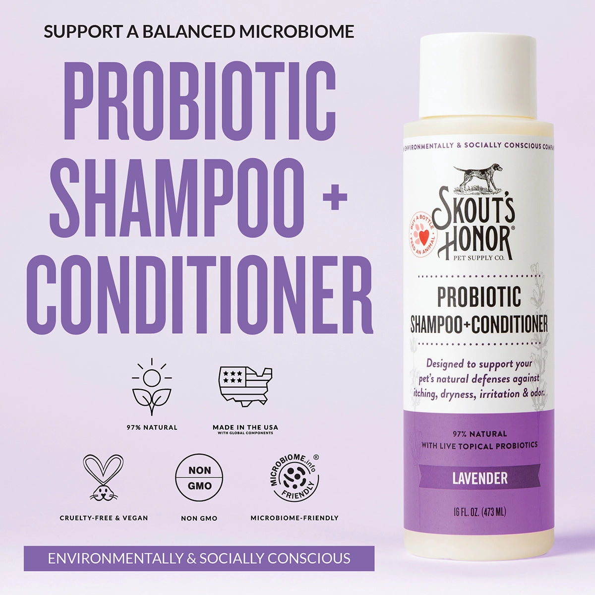 Skout's Honor Probiotic Shampoo + Conditioner Lavender 16 oz