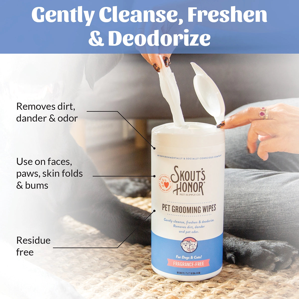 Skout's Honor Pet Grooming Wipes for Dogs & Cats 80ct