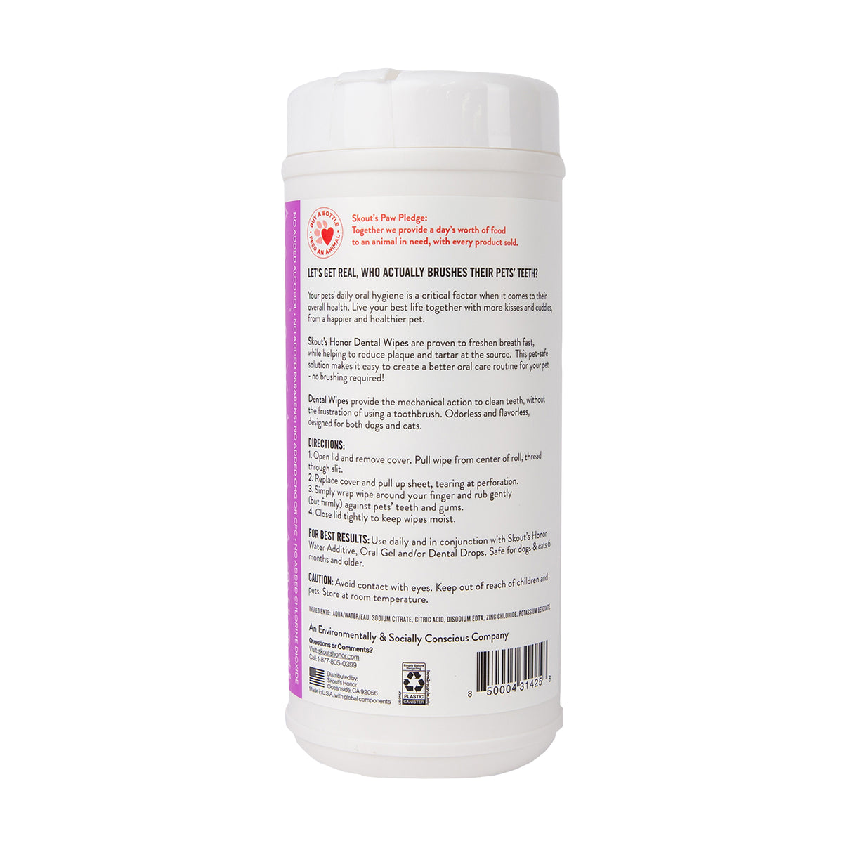 Skout's Honor Oral Care Pet Dental Wipes 50ct