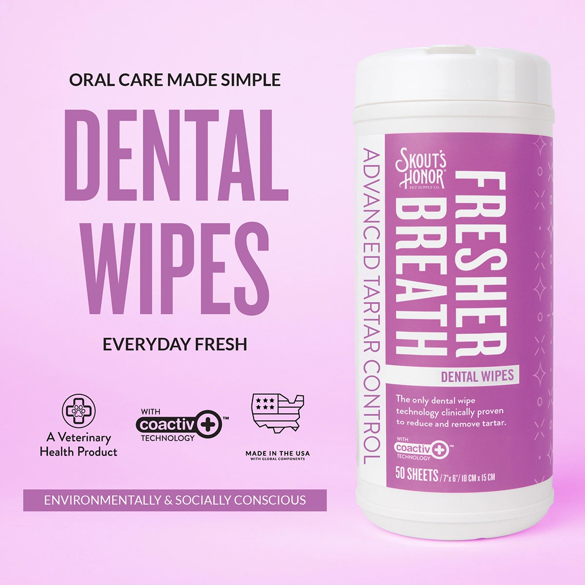 Skout's Honor Oral Care Pet Dental Wipes 50ct